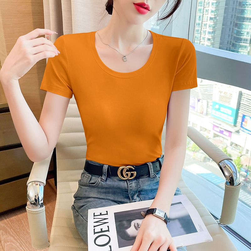 Big red cotton short-sleeved t-shirt women's 2025 super fire age reduction tight this year's popular women's casual versatile top