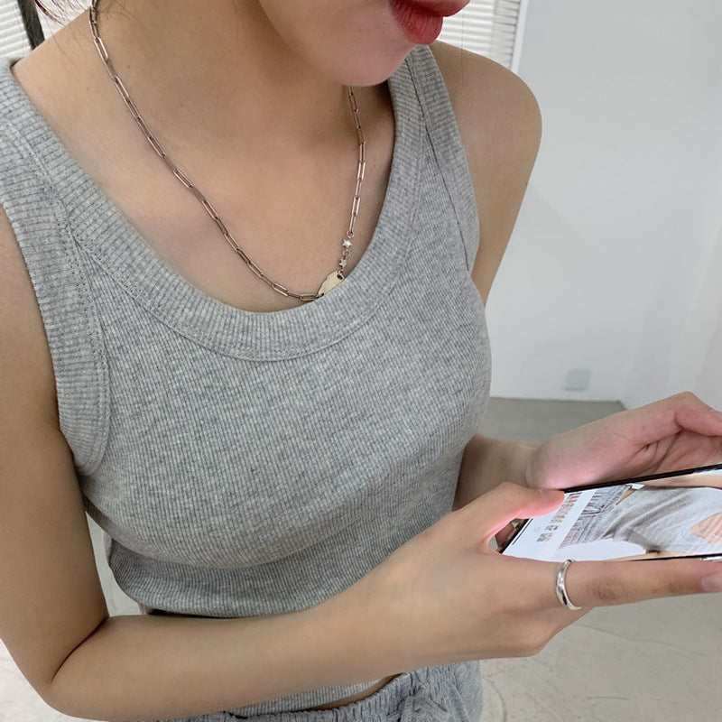 High-waisted short vest, women's cover, anti-light threaded cotton open-button bottomed halter top, new in summer 2026.