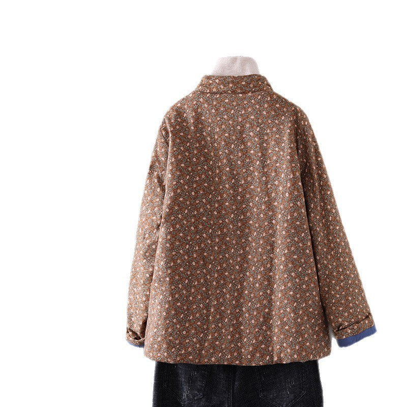 Chinese-style small floral padded jacket women's short 2025 winter thickened jacket Chinese-style placket buckle Tang-style padded jacket