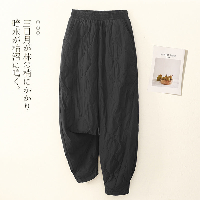 Real shot 2025 winter new high-waisted literary loose thickened trousers casual warm cotton trousers women's outer wear