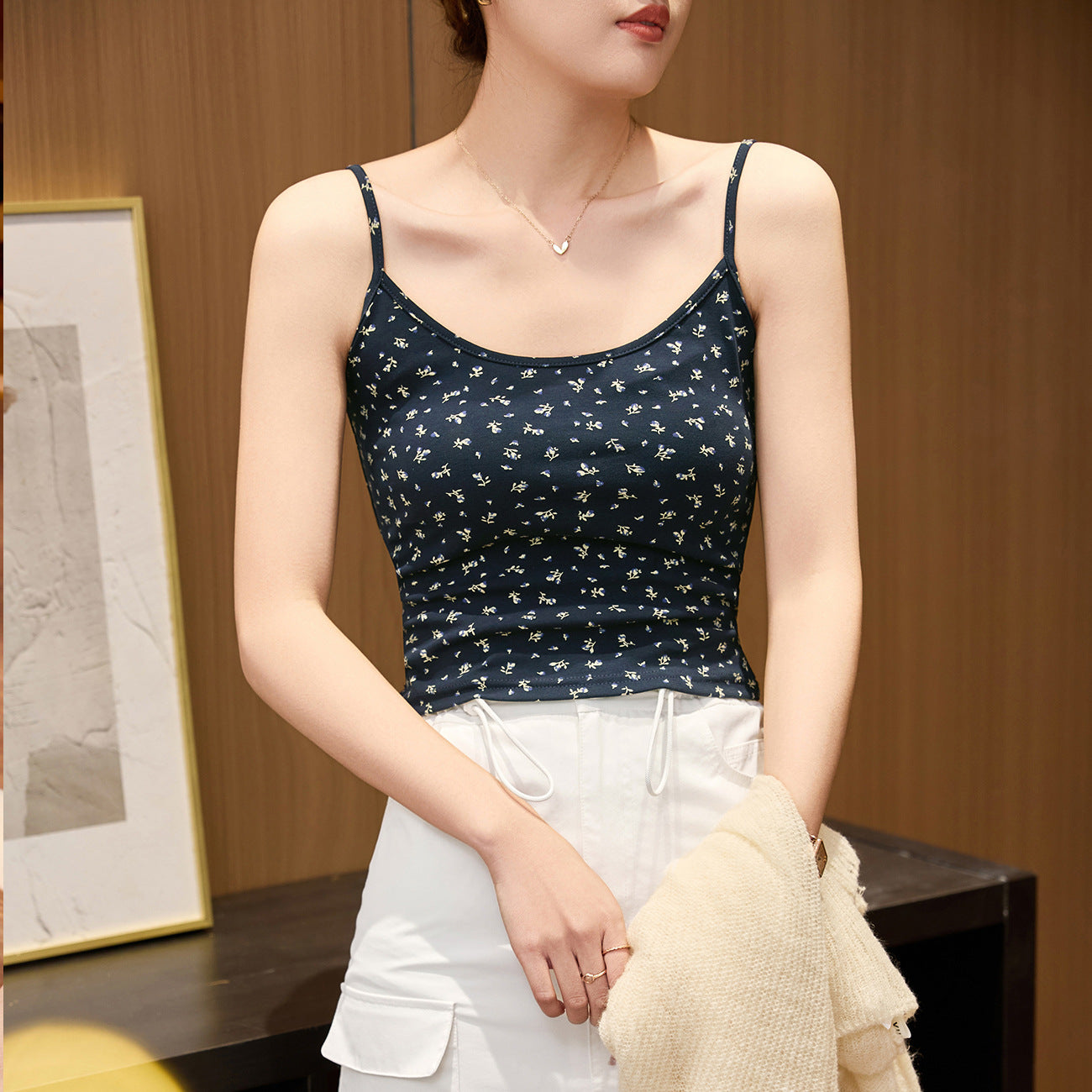 #260G combed pure cotton #printed suspender vest women's summer 2026 summer new pure desire sexy outerwear top