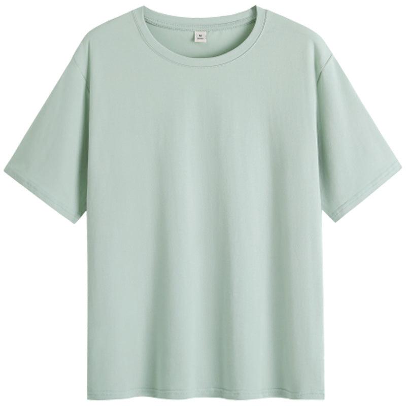 Half-sleeved pure cotton loose short-sleeved t-shirt women's light green age-reducing versatile round neck summer solid color top casual commuting