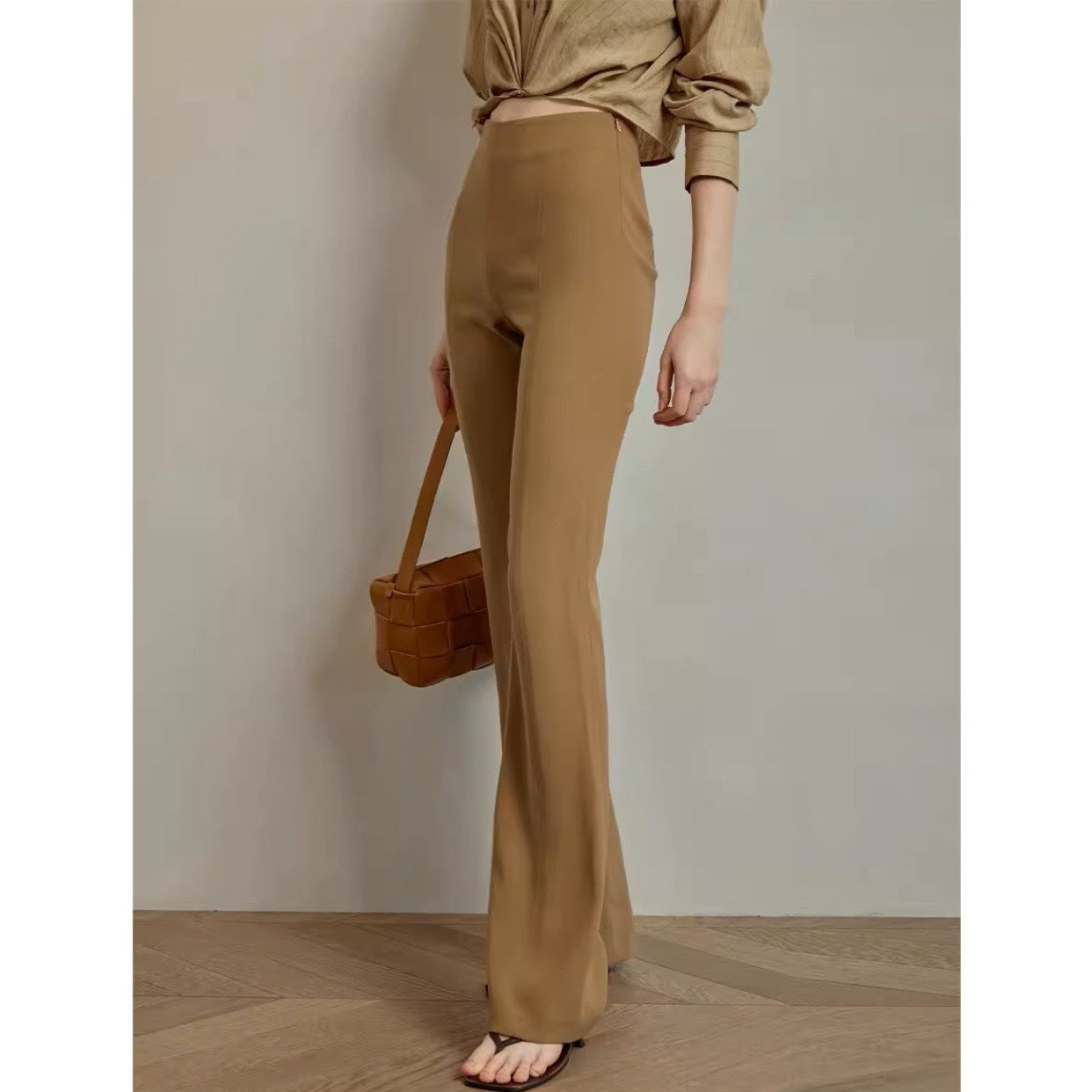 Love song NO.5 elegant porcelain satin, micro-pull pants children's early summer new thin high-waisted trousers