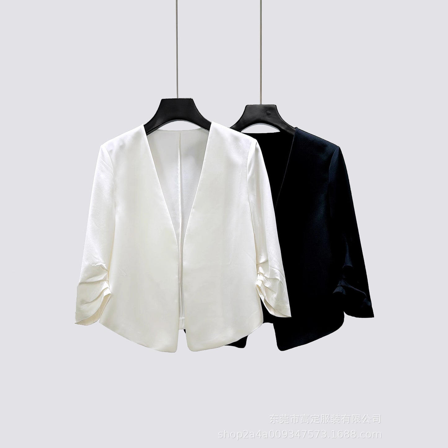 Haute couture imported acetic acid, satin short coat women's small minimalist temperament collarless suit top commuting