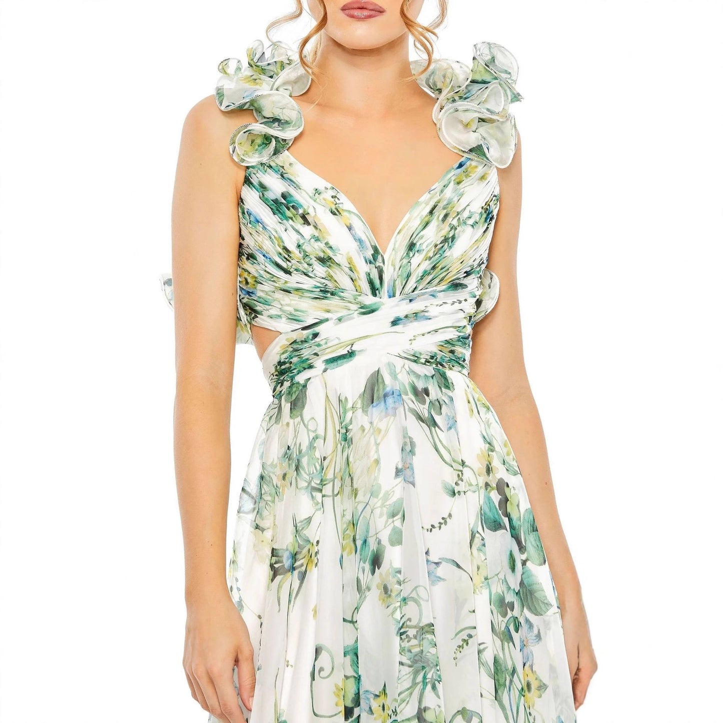 Cross-border Amazon luxury sexy women's dress, fashionable flower sexy U-neck halter lotus leaf long dress