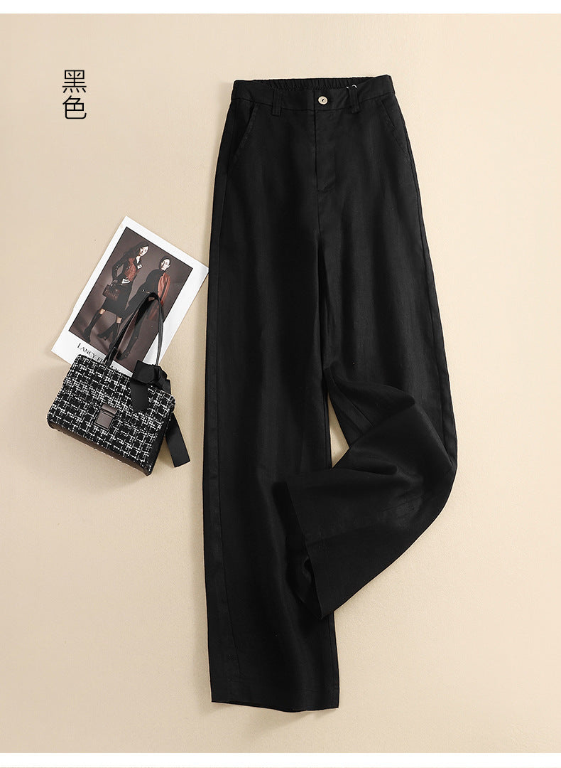 1273 #real shot in the spring of 2024, the new cotton and linen high waist drape literary and loose and thin straight trousers women