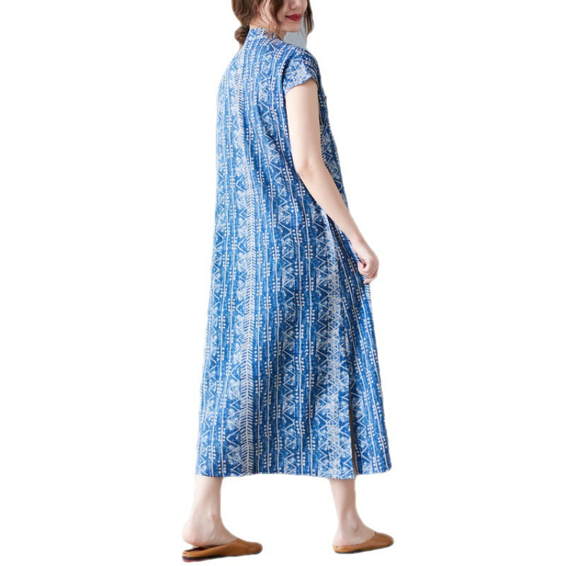 Real shot 2023 summer new retro disc buckle Chinese style improved cheongsam batik tea clothes short sleeve dress women