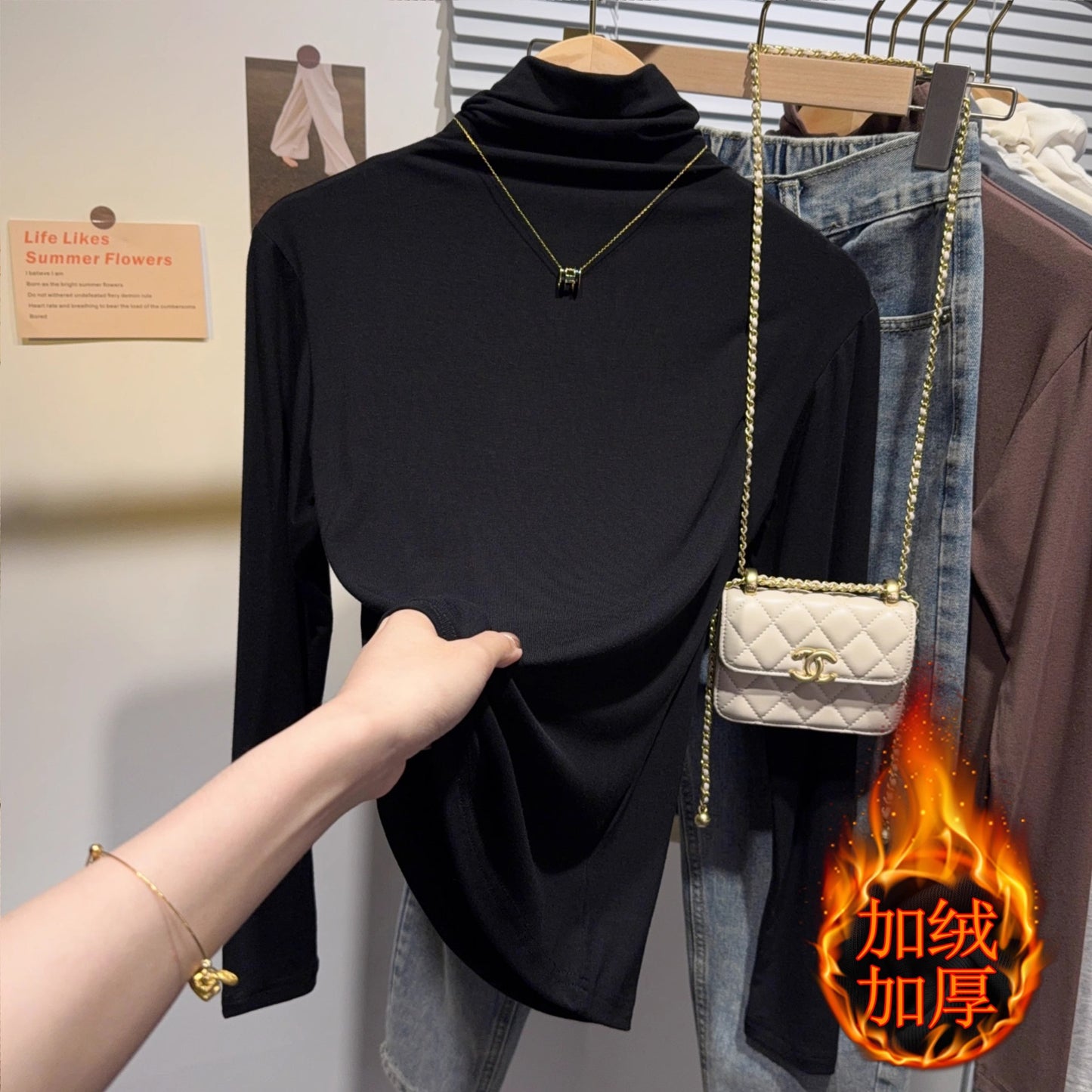 White bottoming shirt women's 2025 new autumn and winter long-sleeved t-shirt double-sided German velvet warm versatile turtleneck top