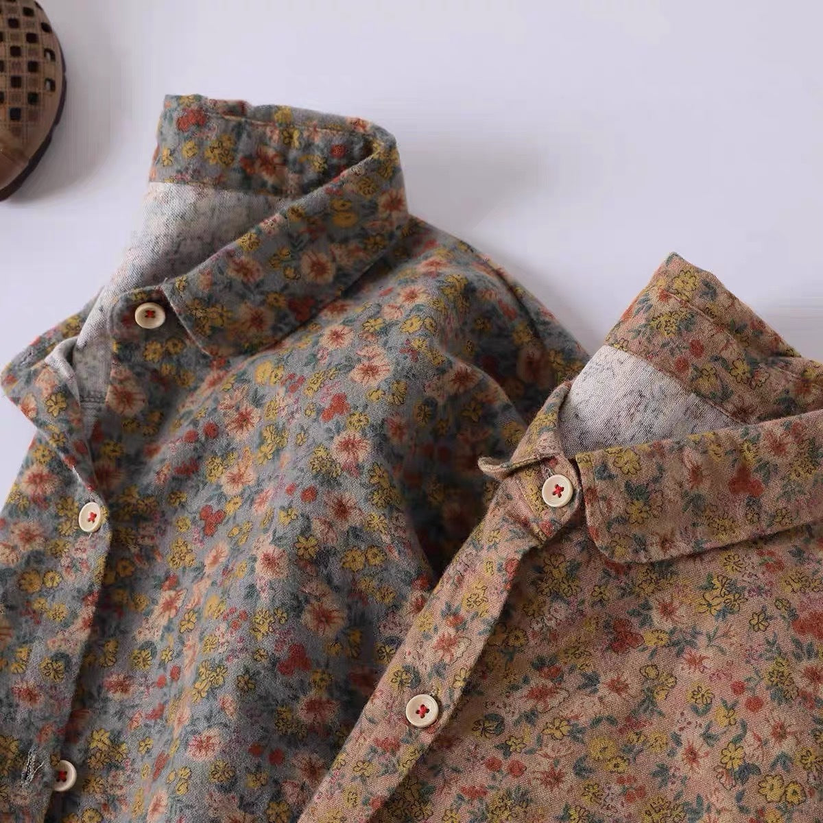 Spring 2024 new cotton and linen large size literary loose floral long-sleeved shirt top women #2022