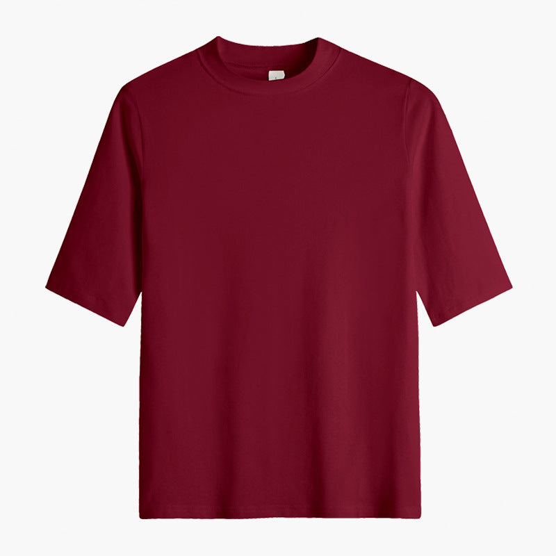 White cotton semi-turtleneck five-quarter-sleeved T-shirt women's medium-sleeved belly-covering bottoming shirt slim-fitting top temperament commuting