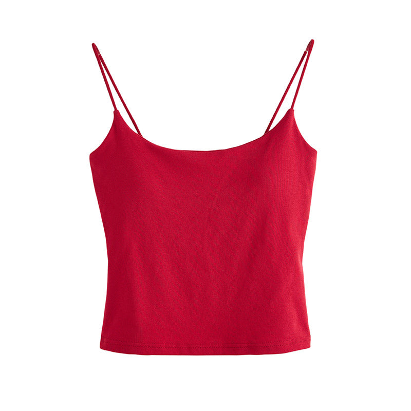 Pure cotton one-piece bra pad, sling vest for women's summer 2026 new model, sexy outer wear, slim sleeveless top
