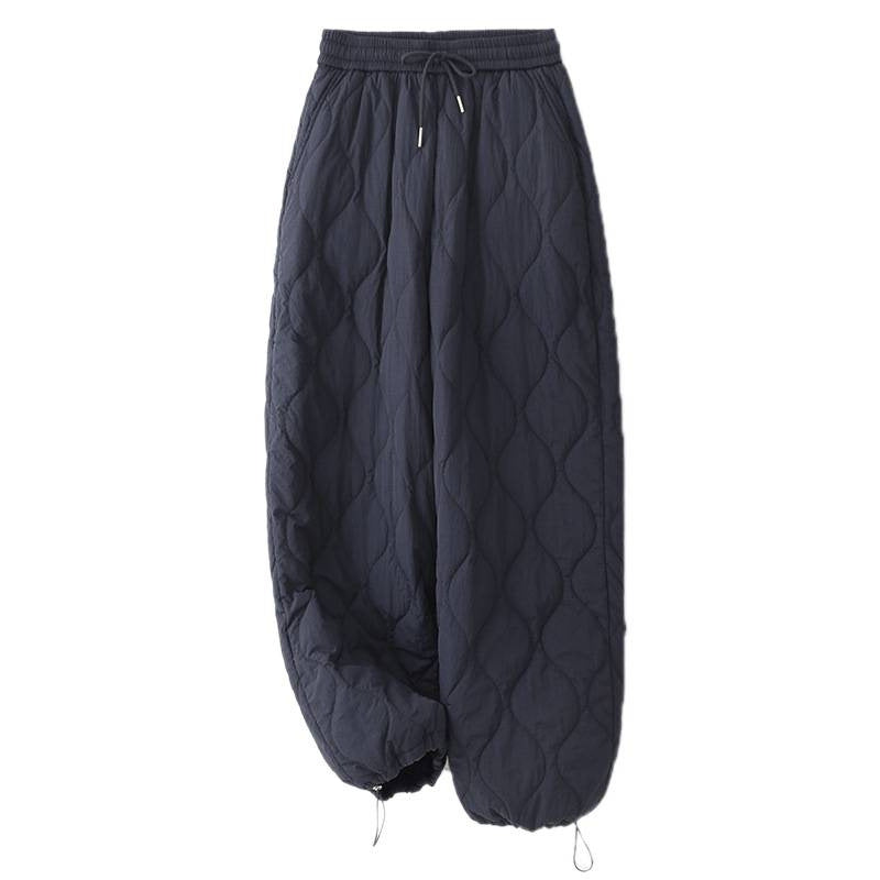 Winter 2025 Thickened Warm Crimping Line Cotton Pants Women's Drawstring Burr Edge Tall Loose Casual Pants