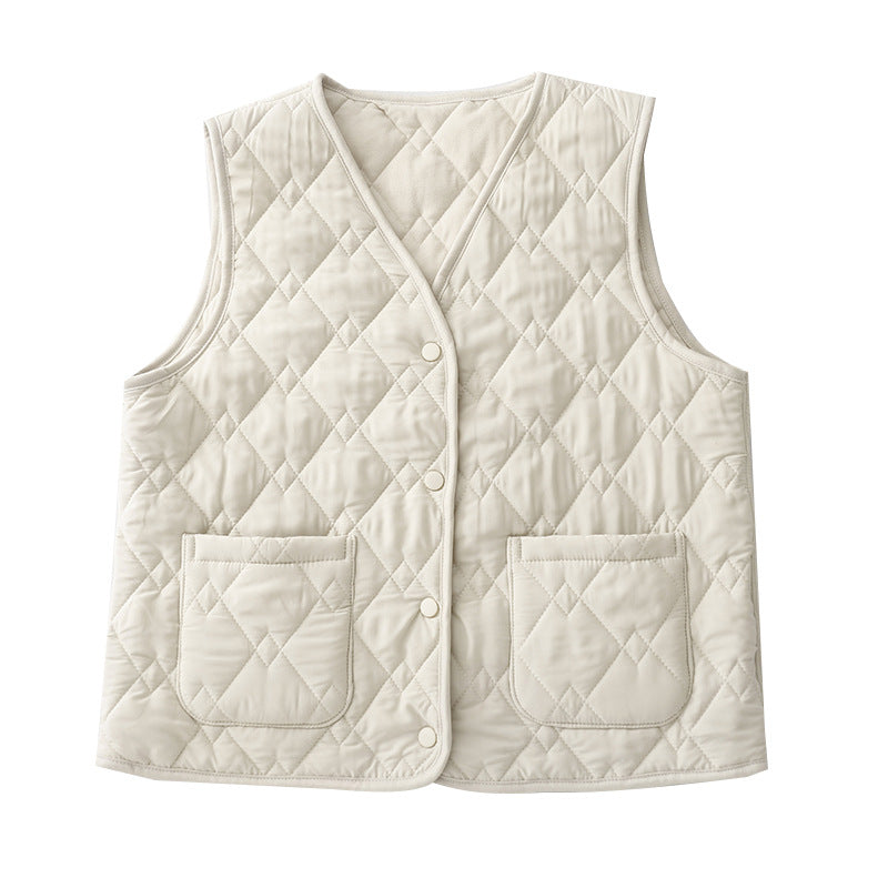 Real shot V-neck vest 2025 winter new women's sleeveless double pocket simple single-breasted vest top