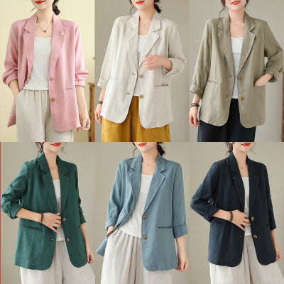 Real shot 2025 spring new literary loose solid color small suit casual suit long sleeve jacket women #9668