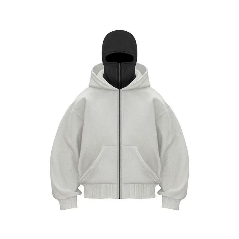 Cross-border spring and autumn new unique design double-layer hooded zipper sweater jacket loose street men and women couples