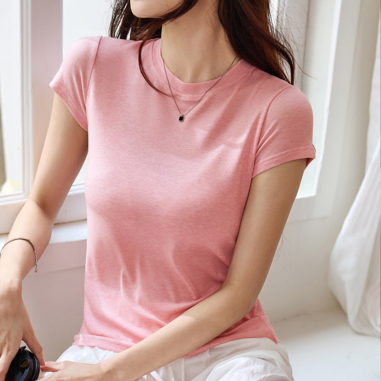#Tencel wool, lyocell #light, soft, waxy, non-sensory, skin-friendly and transparent T-shirt women's summer short-sleeved loose and thin top