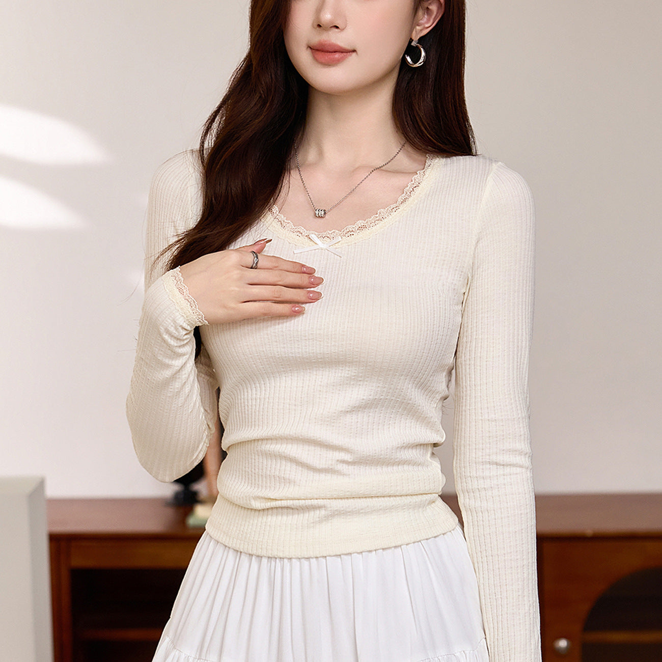 #Excellent choice #Slightly transparent sexy lace T-shirt women's long-sleeved 2026 autumn new pure desire bottoming shirt