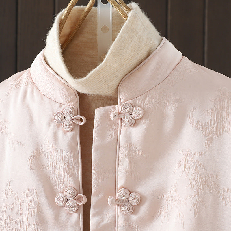 Real shot 2025 winter new literary New Year's greeting clothes new Chinese style cotton clothes satin jacquard jacket women's clothing