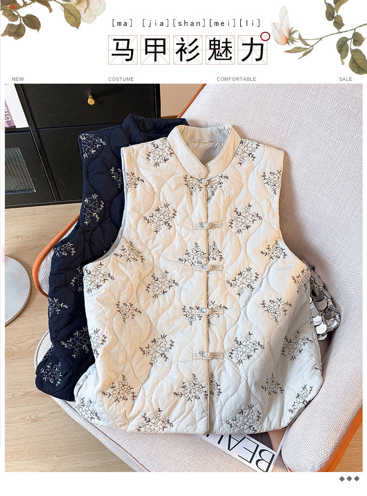 Real shot 2025 winter new heavy industry embroidery retro new Chinese vest warm down cotton jacket vest jacket