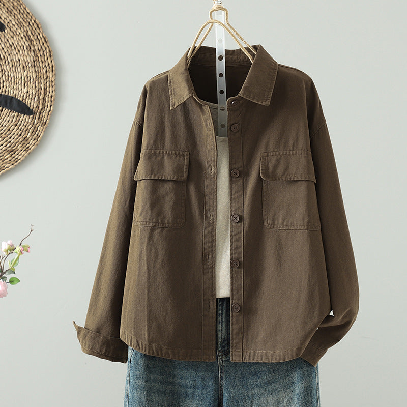 Real shirt women's long-sleeved Korean version of casual tooling autumn 2025 new small loose shirt thin coat