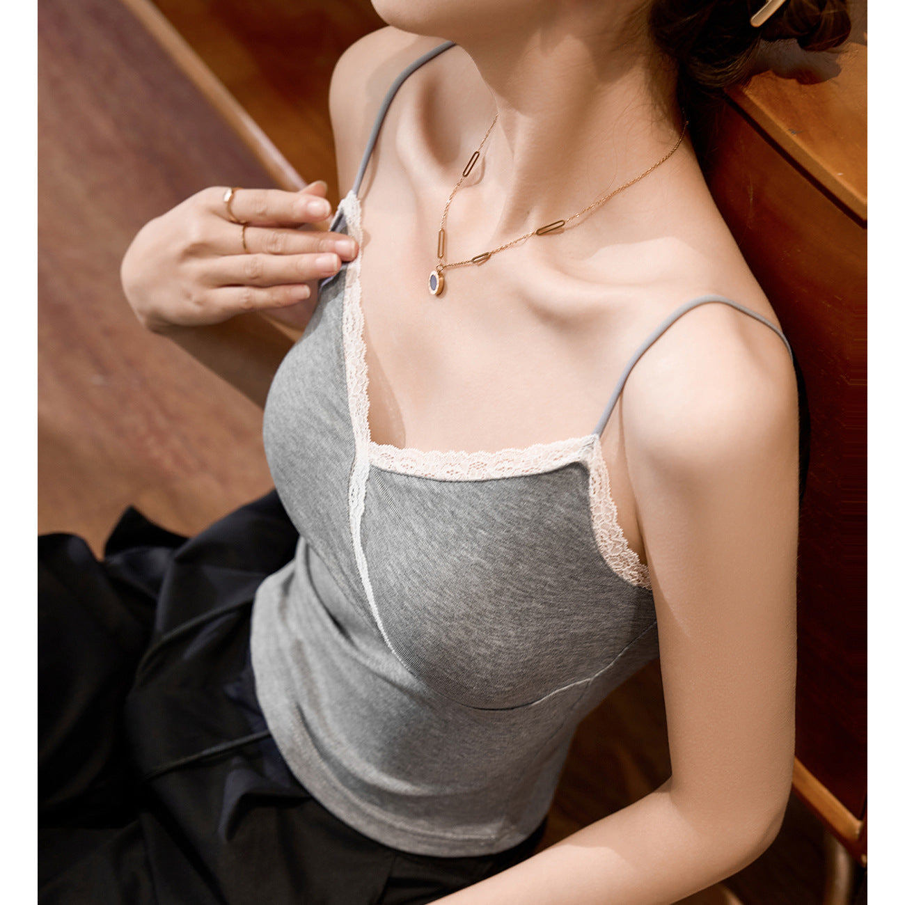 #Tencel lyocell cotton #lace lace V-neck sling vest women's summer short high waist sexy inside and outside wear