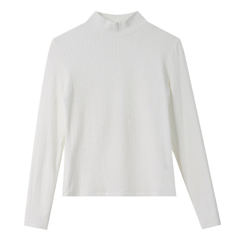 Premium Threaded Stand-Up Neck T-Shirt Women's Long Sleeve 2026 Autumn and Winter New Skinny Sexy Slim Top Tights Bottom Shirt