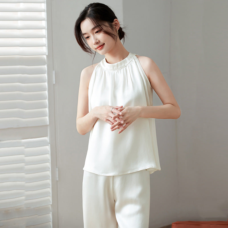 Haute couture clothing imported acetic acid commuter suit thin versatile spring and summer new temperament OL satin wide legs casual