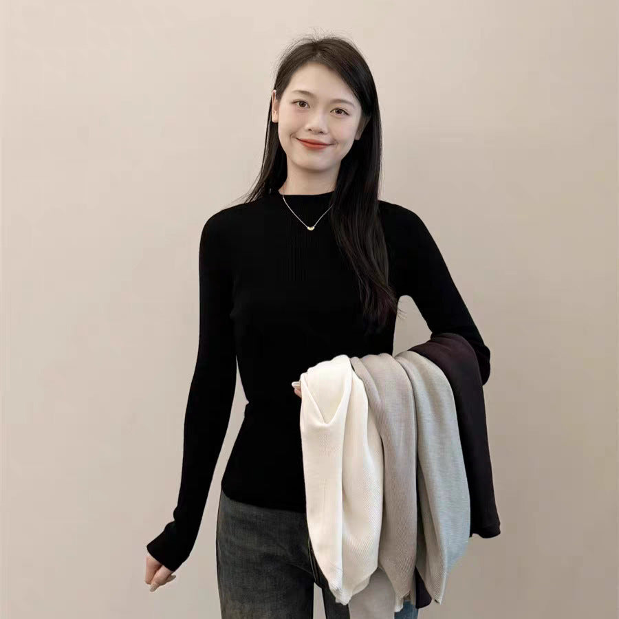 Merino ultra-fine wool Yangtze yarn sweater, seamless integrated semi-turtleneck inner with backing knitted sweater for women's autumn and winter