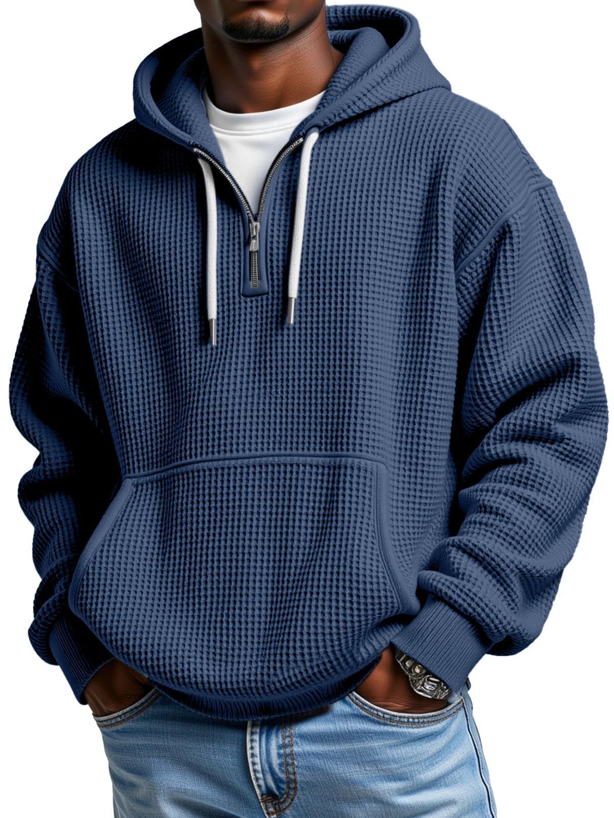 2025 autumn and winter fashion new cross-border trendy brand casual men's waffle hooded sweater
