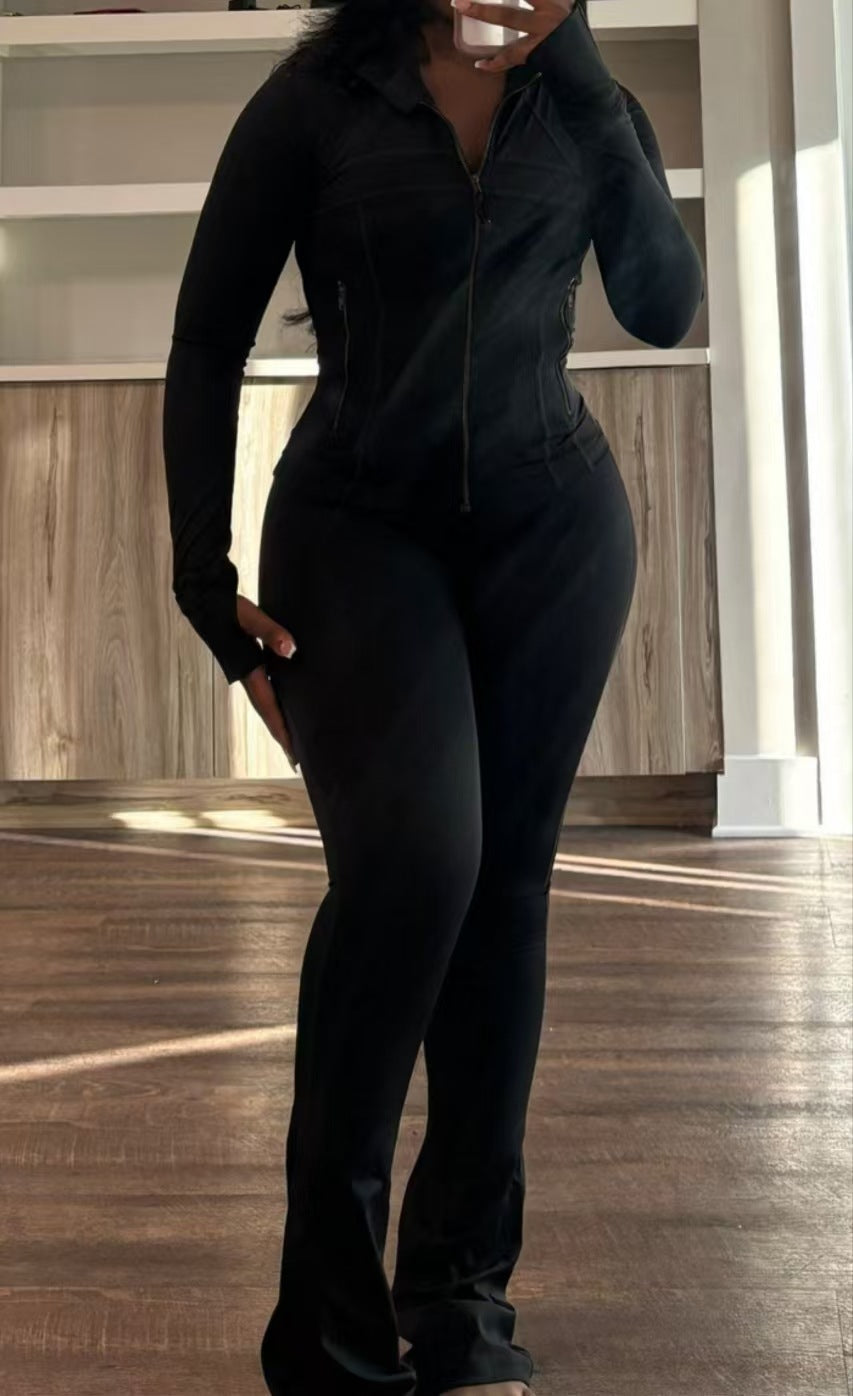 2025 Amazon, Europe, America, spring and summer cross-border sports and leisure women's clothing, sexy tight-fitting long-sleeved micro-speaker two-piece set