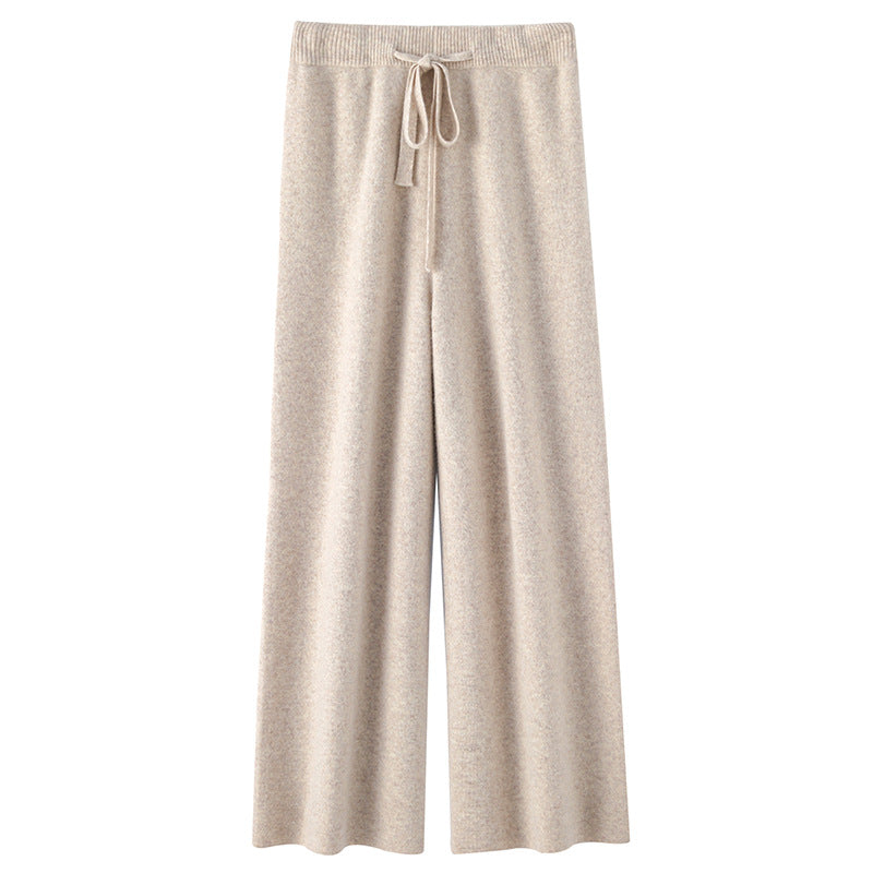 Autumn and winter 100% wool knitted wide-leg pants women's high-waisted thickened drape cashmere straight-leg small fleece floor pants