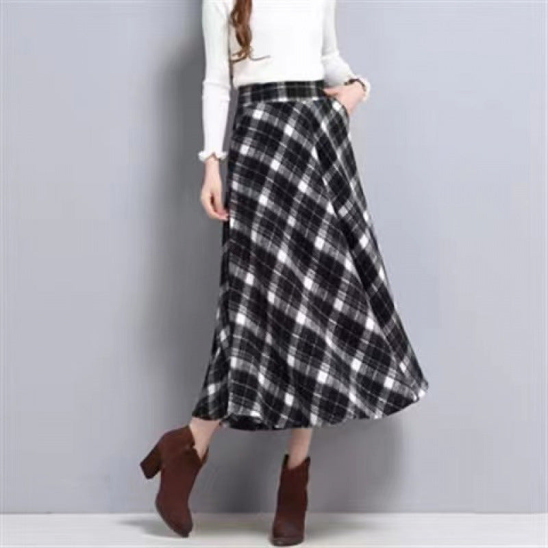 2024 autumn and winter new plaid skirt women's a-word skirt long large size woolen long skirt big swing skirt #931 #