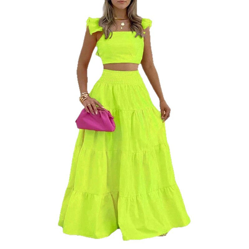 2025 summer new European, American, Amazon commuter mid-waist sexy suspender skirt fashion suit women's two-piece set