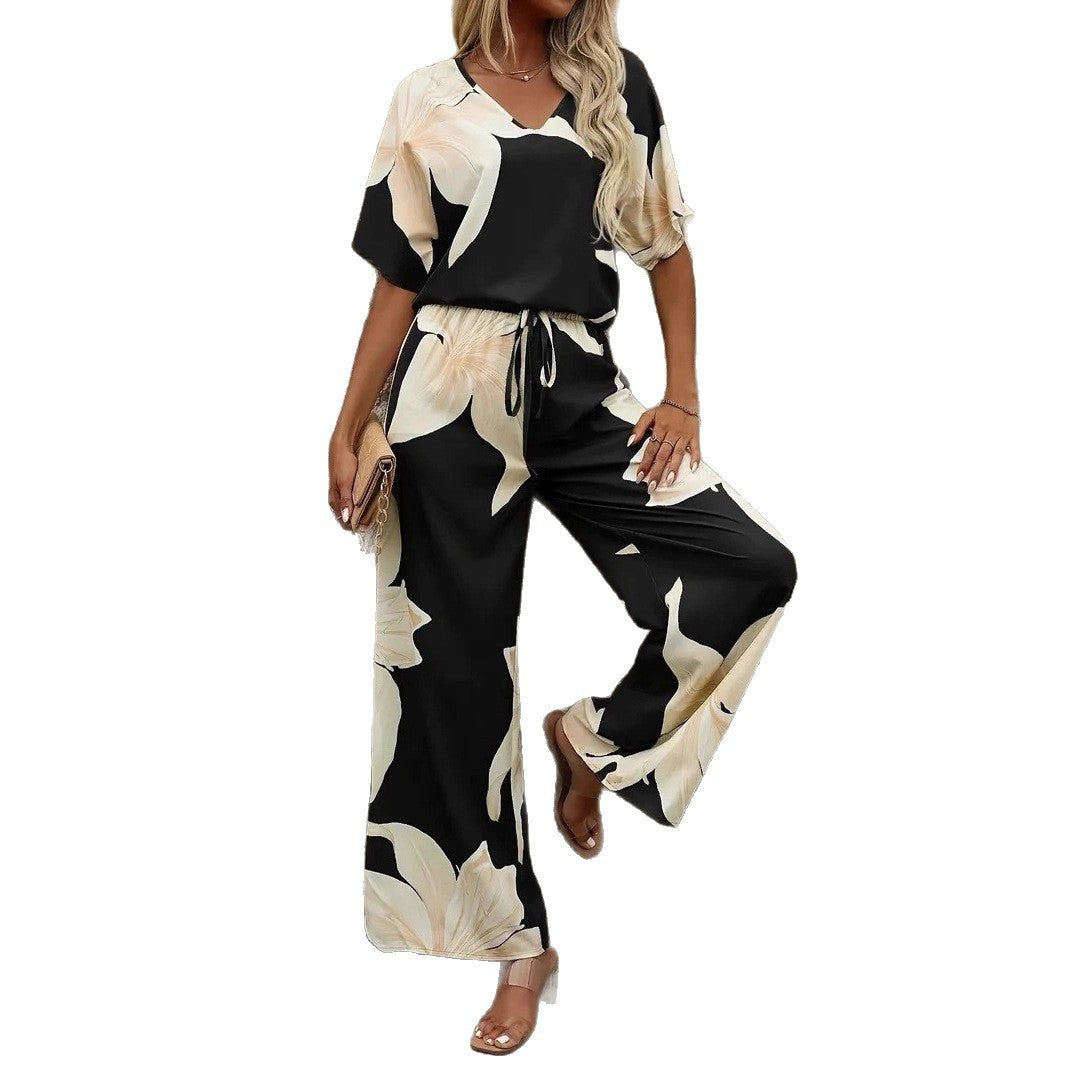 2025 European and American cross-border Amazon spring and summer new printing light fashion comfortable casual suit short sleeve