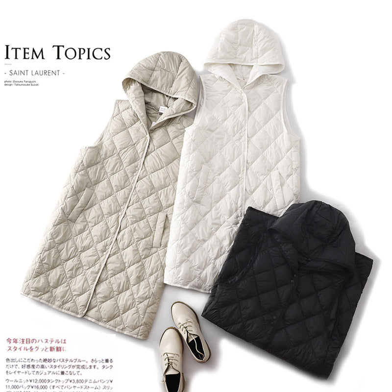 Real shot 2024 winter new loose and thin hooded vest medium and long vest jacket vest women 1505 #