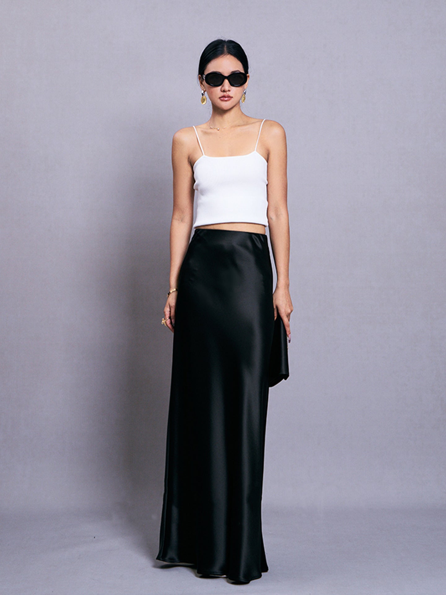 Heavy luxury! Triacetic acid satin skirt acetic acid super long floor-mopping skirt elastic waist pendant stylish