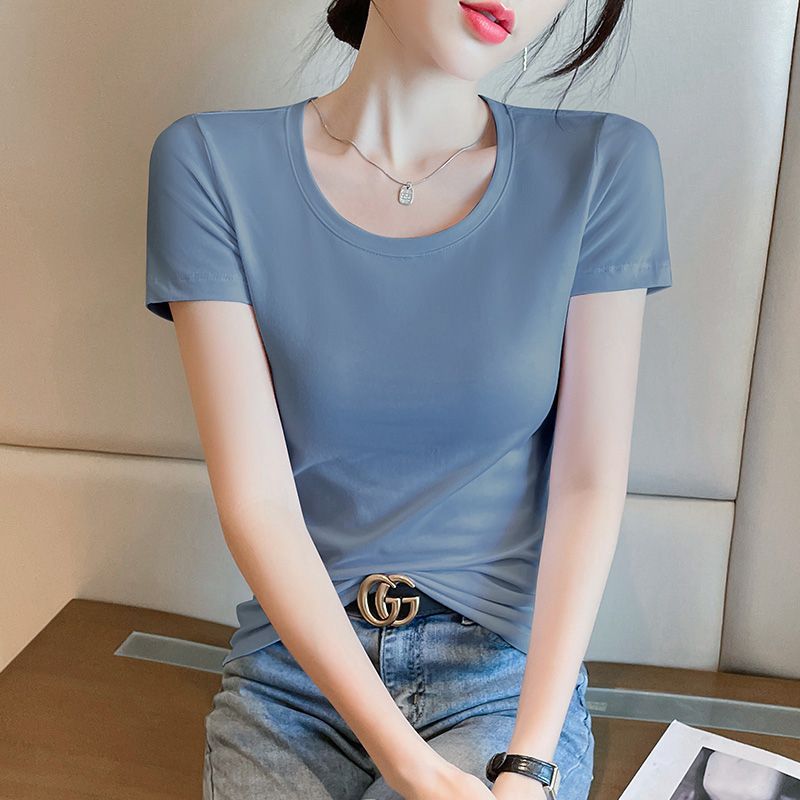 Pure cotton big red short-sleeved t-shirt women's summer slim-fit bottoming shirt with inner top, high-end versatile and thin t-shirt