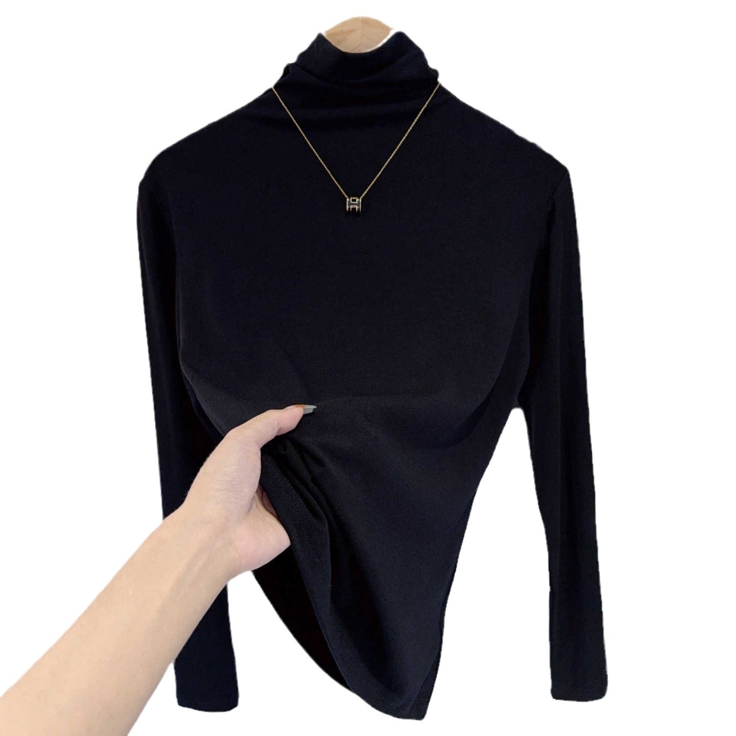 Threaded turtleneck base shirt women's 2025 new autumn and winter inner stacked collar long-sleeved T-shirt foreign style black versatile top