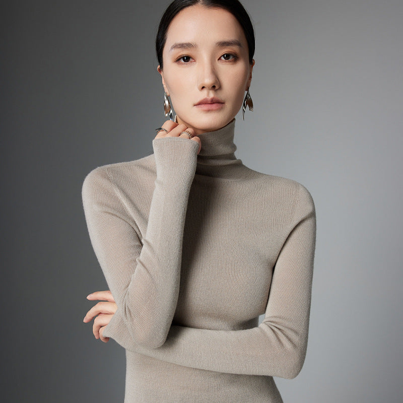 Yangtze yarn worsted wool sweater women's autumn and winter slim-fitting thin turtleneck sweater black premium inner knitted bottoming shirt