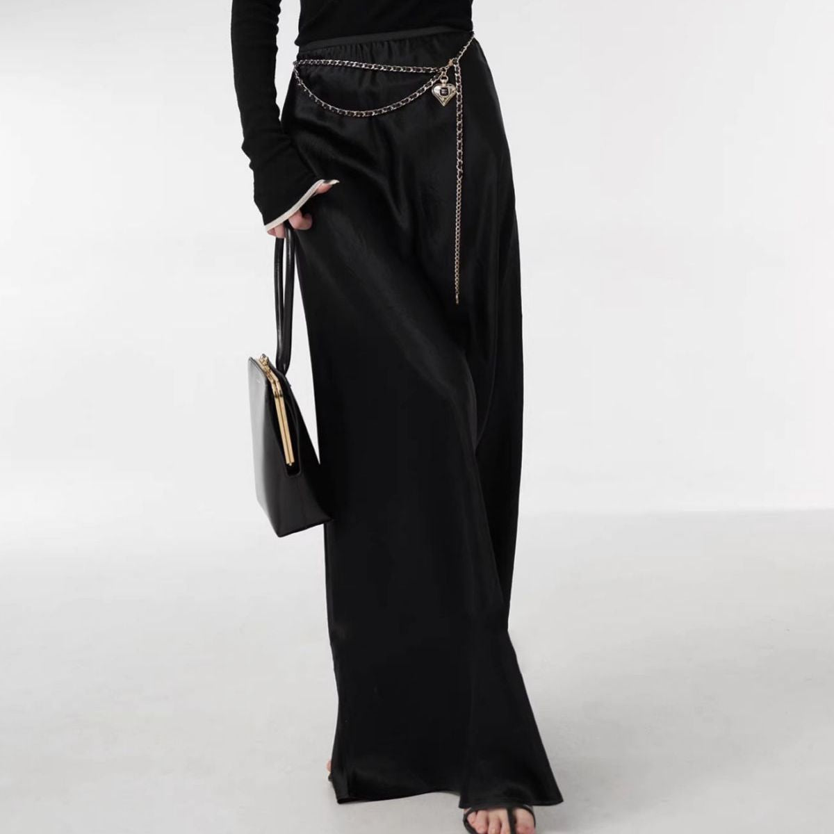 New Chinese light luxury 25 spring and summer new imported acetic acid Muse bi into super long mopping diagonal cut skirt women