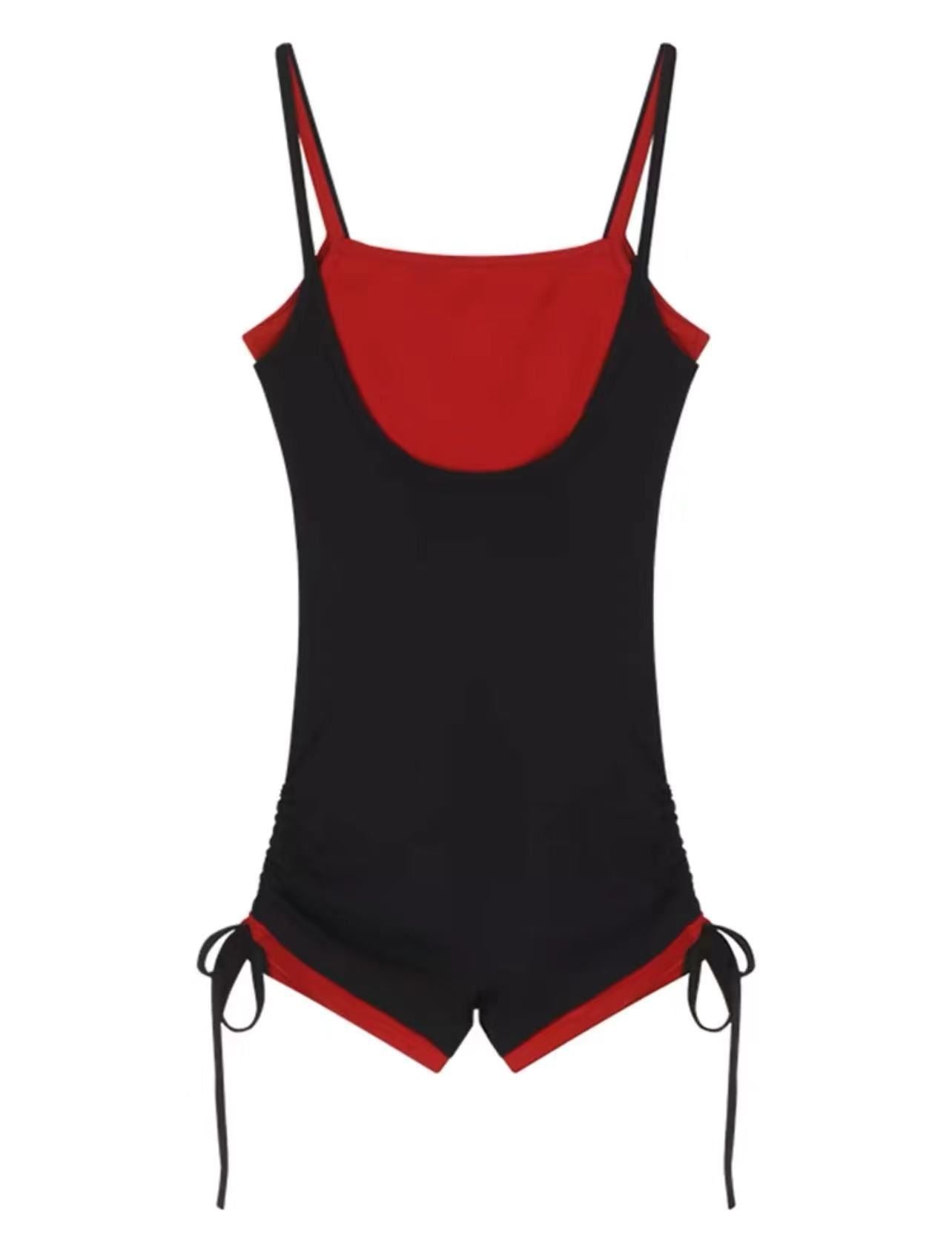 Amazon fake two-piece contrasting suspender jumpsuit summer tight babes pants design high-waisted jumpsuit shorts women