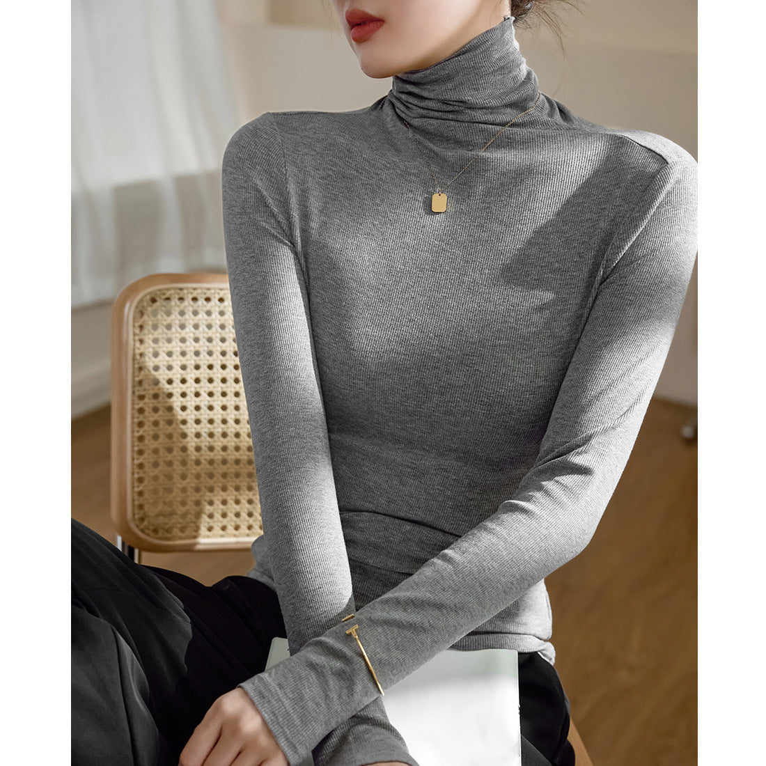 Fleece and thin close-fitting warm turtleneck bottoming shirt for women's 2026 autumn and winter new autumn clothes long-sleeved T-shirt top to wear outside