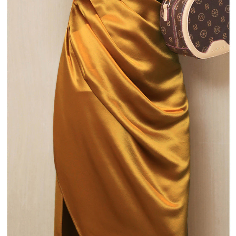 2025 spring and summer explosion acetic acid dress satin thin versatile Internet celebrity suspender skirt Douyin suit long dress