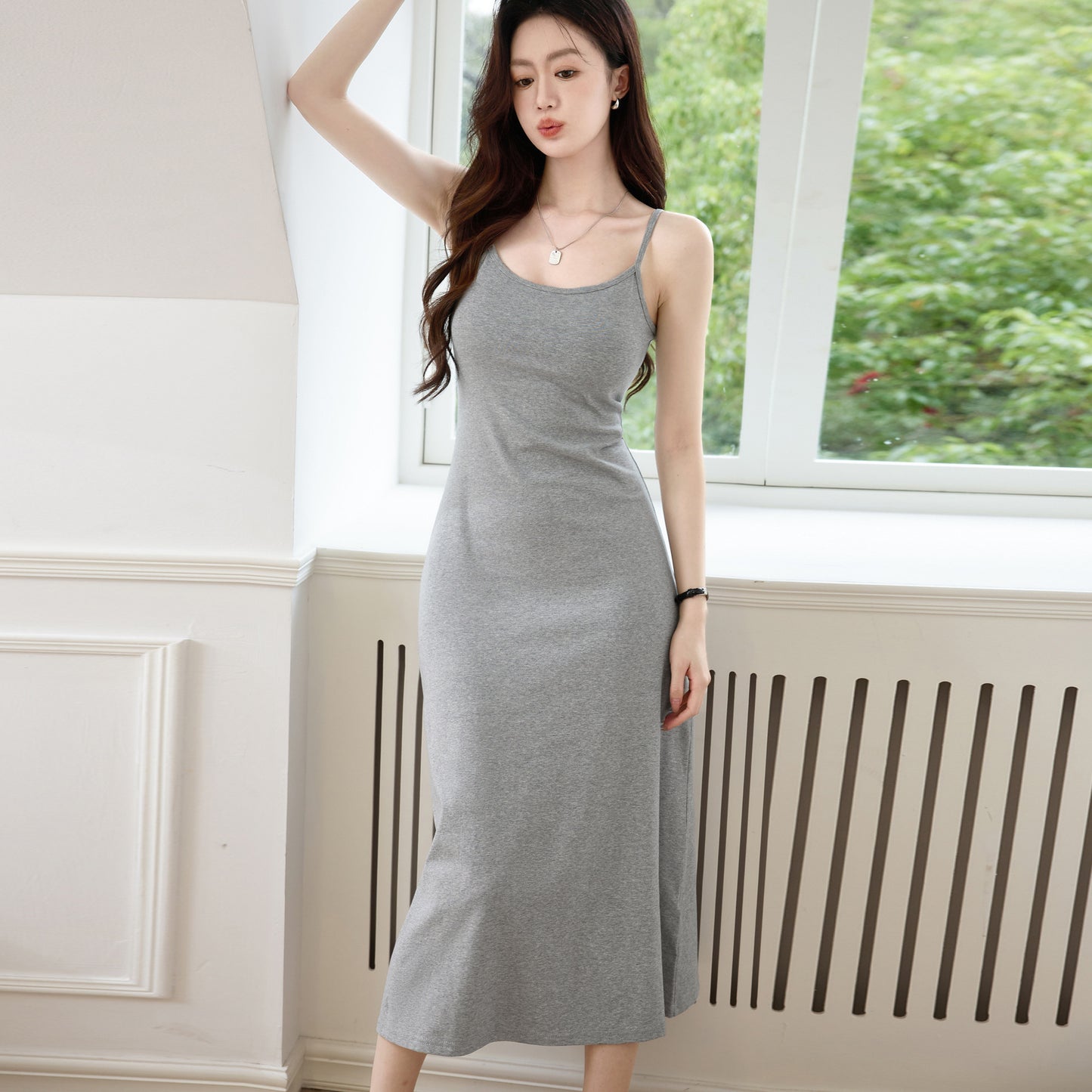 Knee to ankle suspender dress women's summer 2026 new cotton vest long dress versatile slim and thin skirt