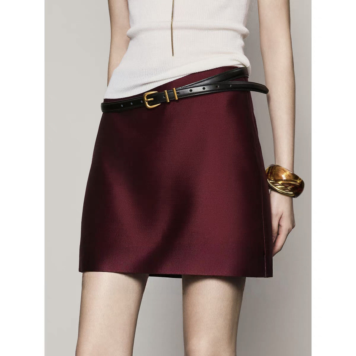 Versatile 40 mmi heavy-duty high-density double-sided silk wool leopard print skirt women's retro short skirt elastic waist a word