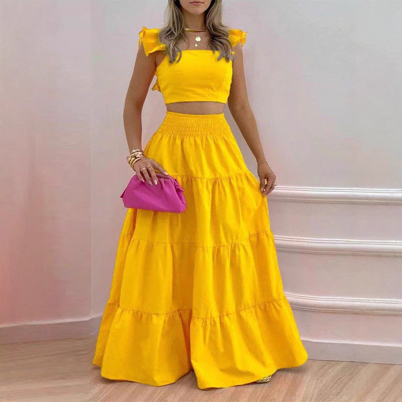 2025 summer new European, American, Amazon commuter mid-waist sexy suspender skirt fashion suit women's two-piece set