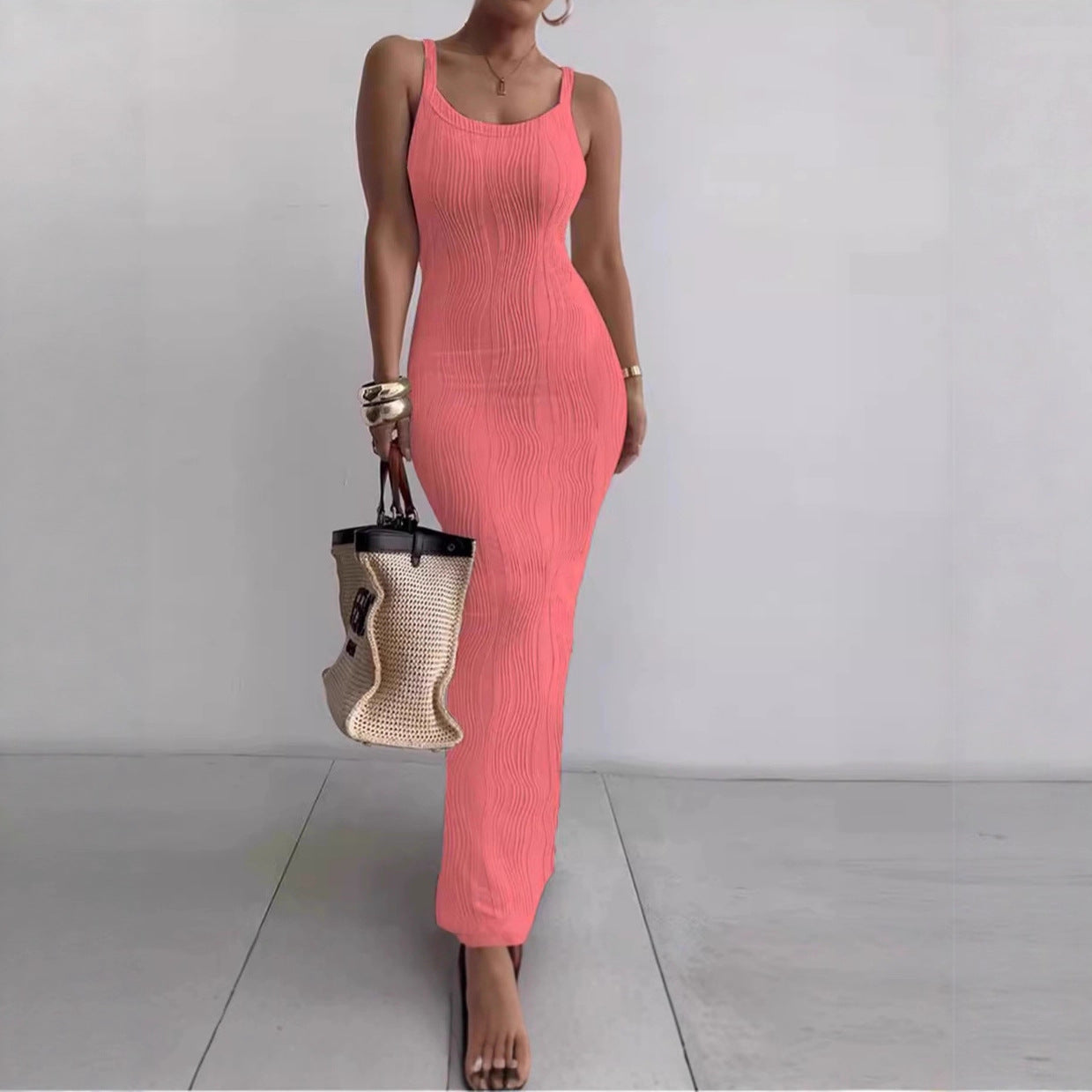 2025 Cross-border e-commerce independent station Amazon European and American women's clothing tight long dress slim sleeveless temperament dress