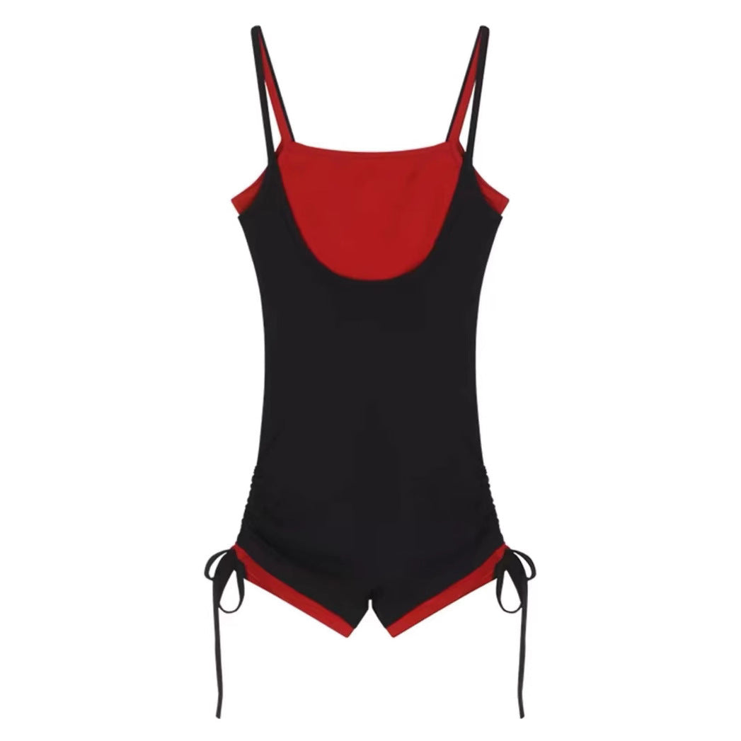 Amazon fake two-piece contrasting suspender jumpsuit summer tight babes pants design high-waisted jumpsuit shorts women