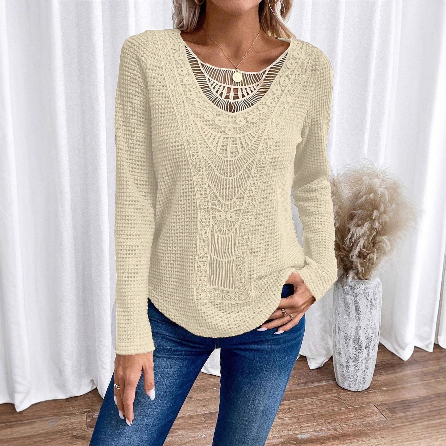 2025 Independent Station Amazon Europe and the United States Cross-border Foreign Trade Autumn and Winter New Women's Clothing Solid Color Long Sleeve Women's Top