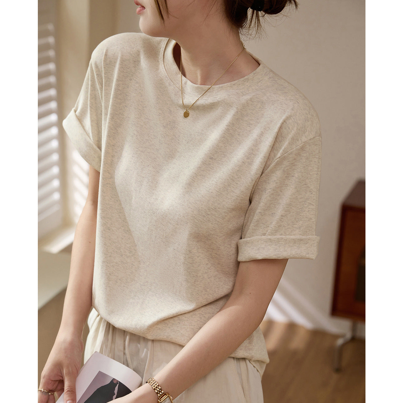 #Quality to make high-quality #pure cotton T-shirt women's short-sleeved casual loose straight 2026 summer new crew neck top bottoming shirt